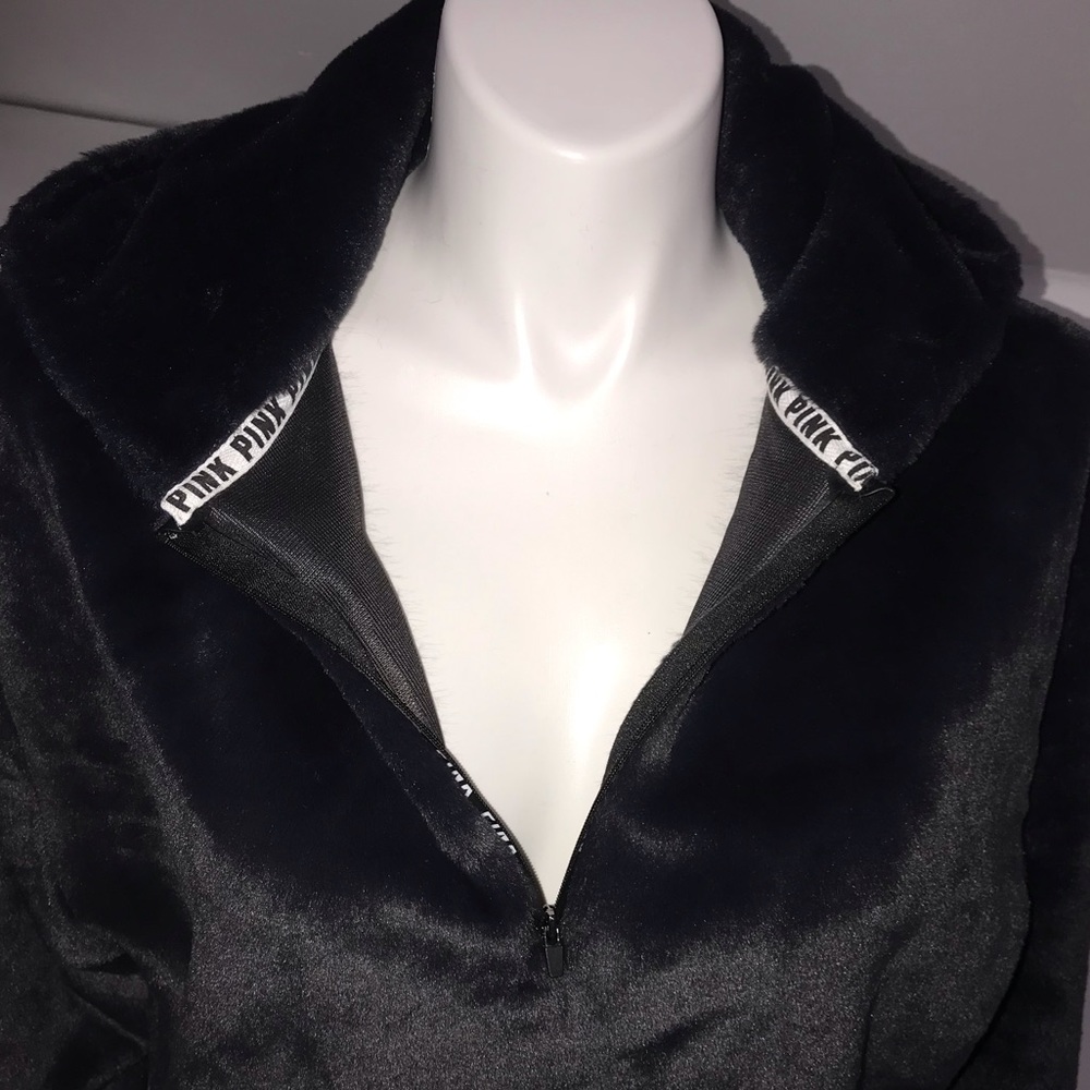 NWT PINK Black Quarter Zip Faux Fur sweatshirt M